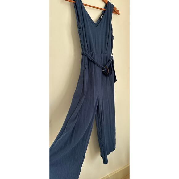 Lulu's Wide Leg Cotton Belted Jumpsuit in Blue Size Medium - Picture 6 of 8